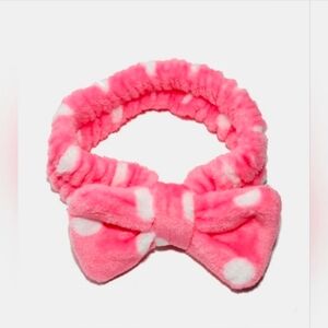 Plush Pink Polka Dot Bow Spa Headband NWT